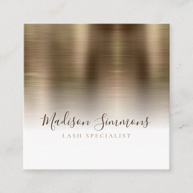 Brushed Metallic Gold Monogram Elegant Script Square Business Card (Front)