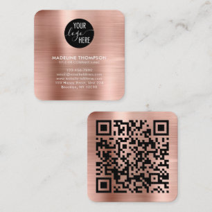 Brushed Metallic Rose Gold Company Logo QR Code Square Business Card