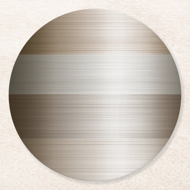 Brushed Mixed Metal Bronze Look Round Paper Coaster (Front)