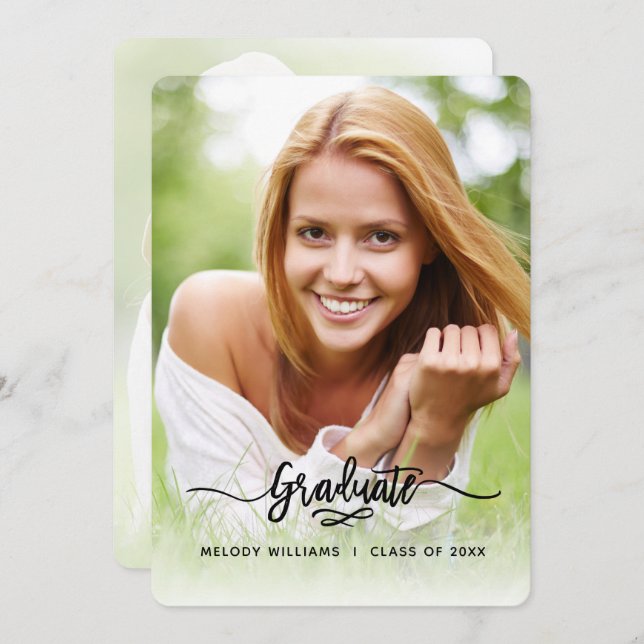 Brushed Modern Calligraphy 2 Photo Grad Party Invitation (Front/Back)