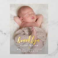 Brushed Name Foil Baby Birth Announcement Postcard