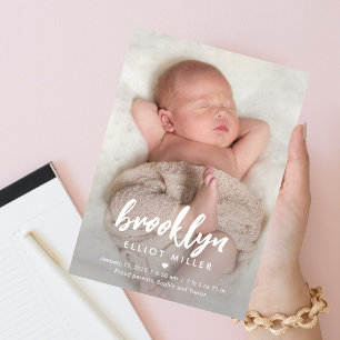 Brushed Name Modern Baby Birth Announcement