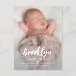 Brushed Name Modern Birth Announcement Postcard