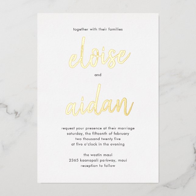 Brushed Names Real Foil Wedding Invitation (Front)