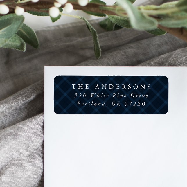 Brushed Navy Plaid Holiday Return Address Label (Creator Uploaded)