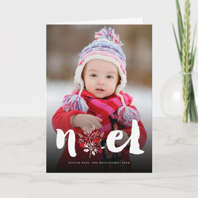Brushed Noel Christmas Rustic Holiday Photo Card (Front)