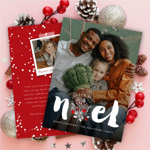 Brushed Noel Floral Rustic Christmas Photo Card
