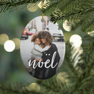 Brushed Noel Personalised Photo Ceramic Tree Decoration