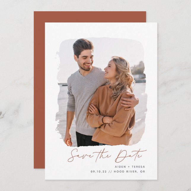 Brushed Outline | Vertical Photo Save The Date (Front/Back)