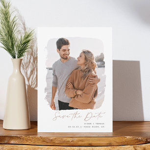 Brushed Outline Vertical Photo Save The Date
