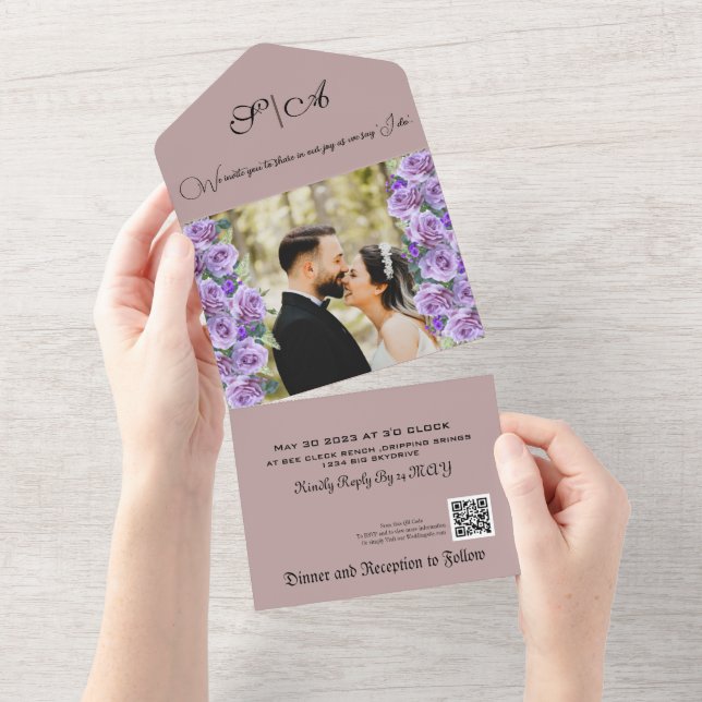 Brushed Overlay floral All In One Invitation (Tearaway)