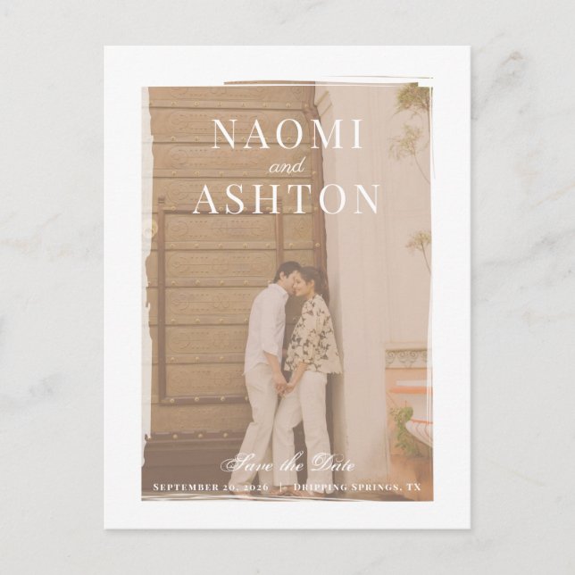 Brushed Overlay Wedding Save The Date Postcard (Front)