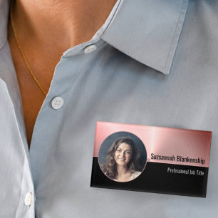 Brushed Pink Metal Custom Photo Professional Name Tag