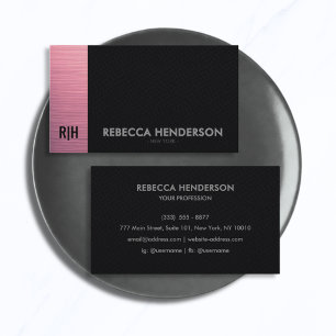 Brushed Pink Panel & Faux Black Leather Business Card