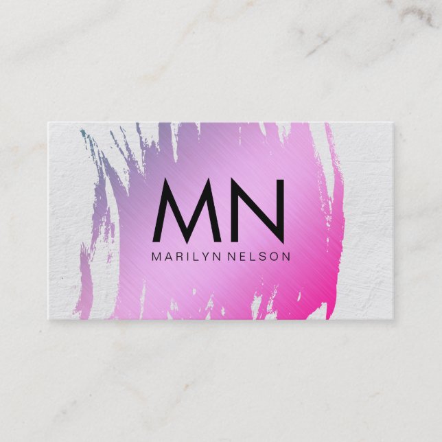 Brushed Pink with White Texture and Chic Monogram Business Card (Front)