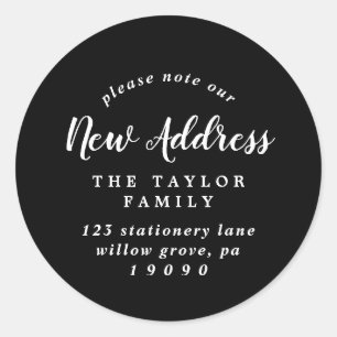 Brushed Please Note Our New Address Envelope Classic Round Sticker