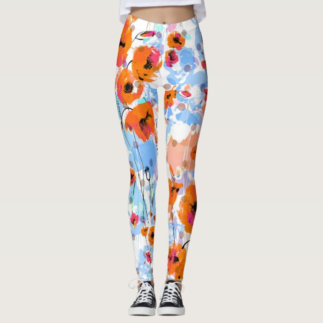Brushed Poppies: Abstract Floral Texture Leggings (Front)