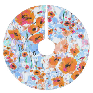 Brushed Poppies: Abstract Floral Texture Polyester Tree Skirt