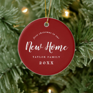 Brushed Red First Christmas In Our New Home Photo Ceramic Ornament