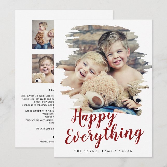Brushed Red Happy Everything Year In Review Holiday Card (Front/Back)