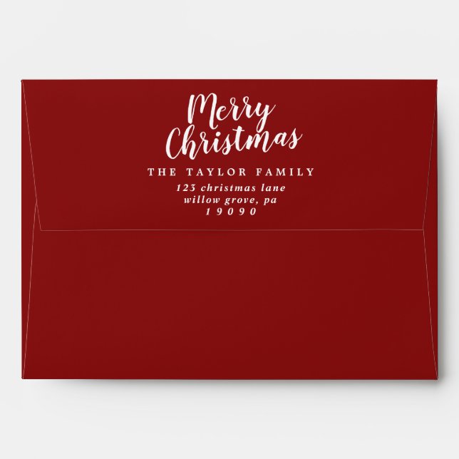 Brushed Red Merry Christmas Card Envelope (Back (Top Flap))