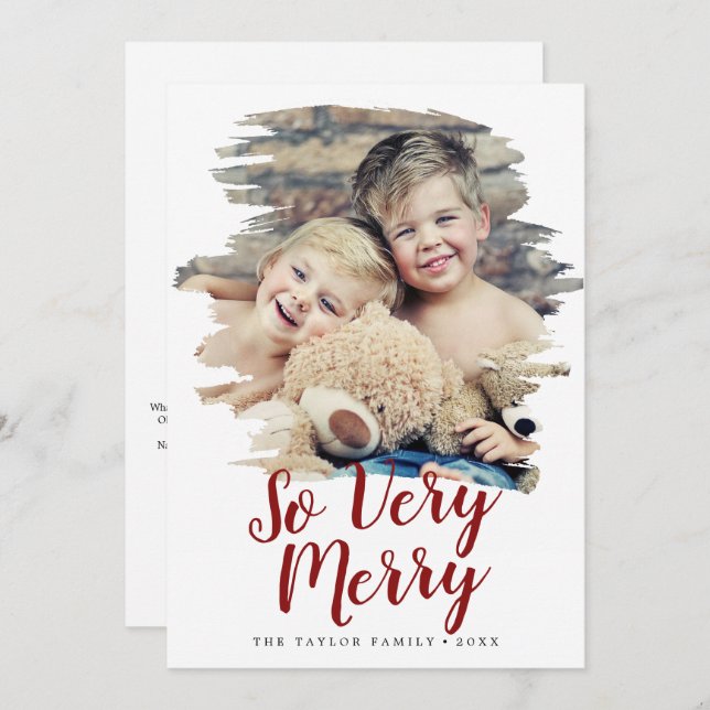 Brushed Red So Very Merry Year In Review Portrait Holiday Card (Front/Back)