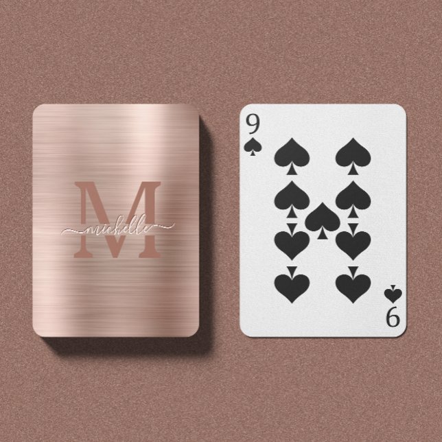 Brushed Rose Gold Monogrammed Luxury Playing Cards (Creator Uploaded)