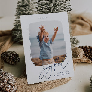 Brushed Signature Joyful Photo Holiday Card