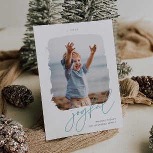 Brushed Signature Joyful Photo Holiday Card