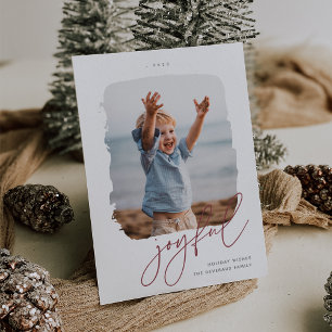 Brushed Signature Joyful Photo Holiday Card
