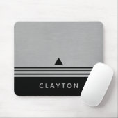 Brushed Silver and Black Manly Design Custom Name Mouse Pad (With Mouse)