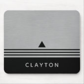Brushed Silver and Black Manly Design Custom Name Mouse Pad (Front)
