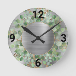 BRUSHED SILVER BOTANICAL EUCALYPTUS WALL CLOCK