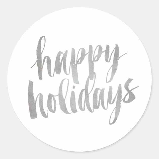 Brushed Silver Happy Holidays Closure Sticker (Front)