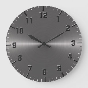 Brushed silver metallic large clock