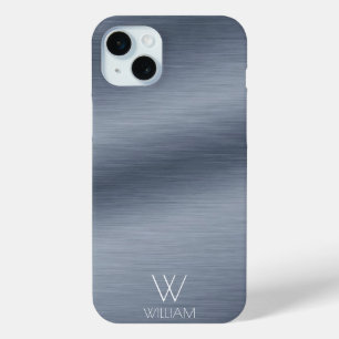 Brushed Stainless Steel Look Personalised Monogram iPhone 15 Mini Case