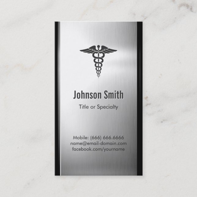 Brushed Stainless Steel Metal - Medical Symbol Business Card (Front)