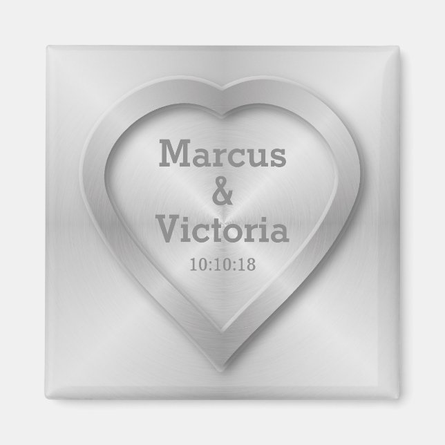 Brushed stainless steel wedding magnet (Front)