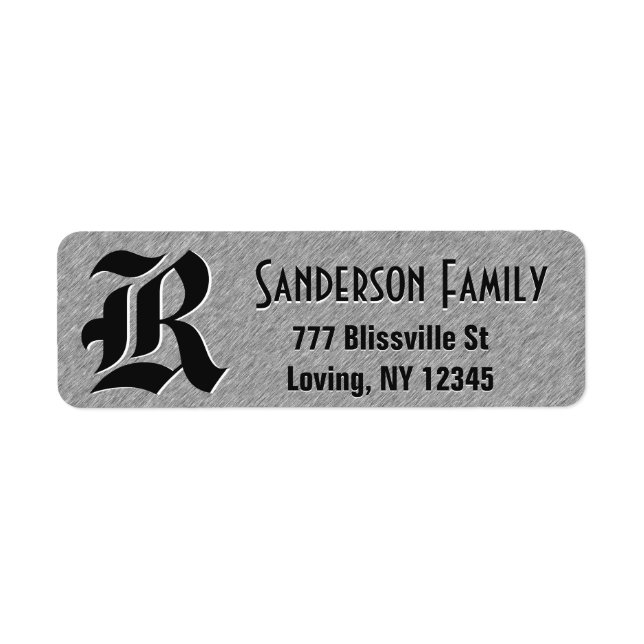 Brushed Steel Foil Look with Monogram Return Address Label (Front)