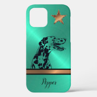 Brushed Steel Gold Star Dalmatian Dog iPhone Case