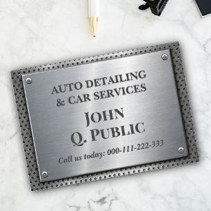 Brushed Steel Silver Car Detailing Service Plate Business Card