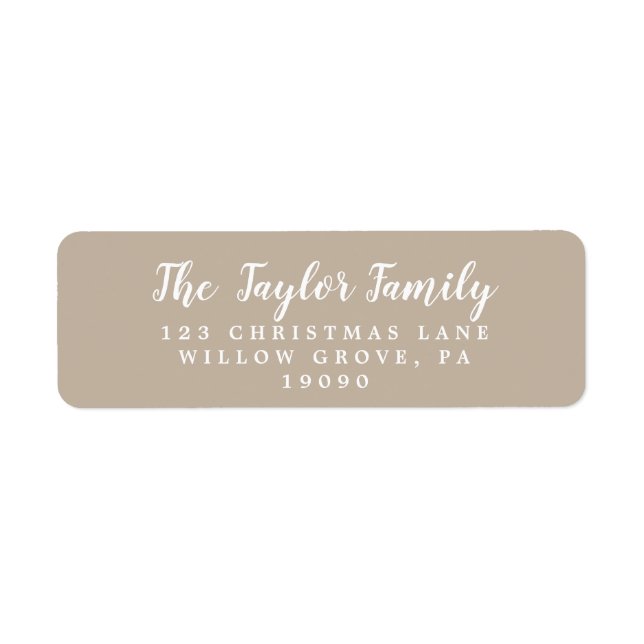 Brushed Tan Holiday Family Return Address Label (Front)