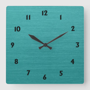 Brushed Teal Metal Look kash001 with Black Numbers Square Wall Clock