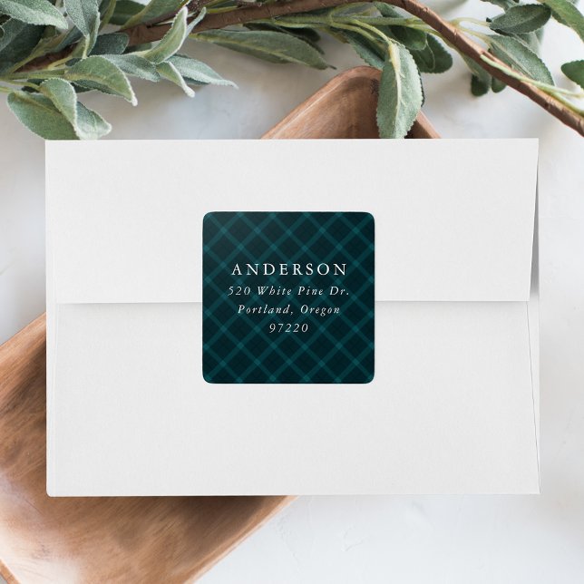 Brushed Teal Plaid Return Address Label (Creator Uploaded)