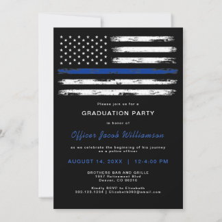 Brushed Thin Blue Line Police Office Graduation Invitation