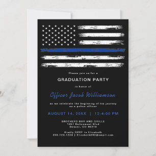 Brushed Thin Blue Line Police Office Retirement In Invitation