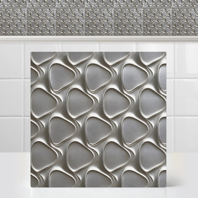 Brushed Titanium Interlocking Retro Metal Pattern Ceramic Tile (Brushed Titanium Interlocking Retro Metal Pattern Ceramic Tile)