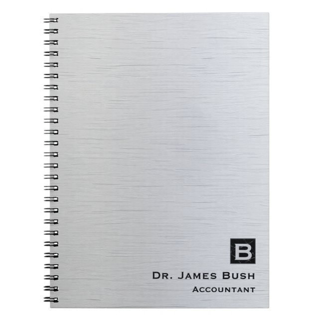 Brushed Titanium Slate Monogram Professional Notebook (Front)