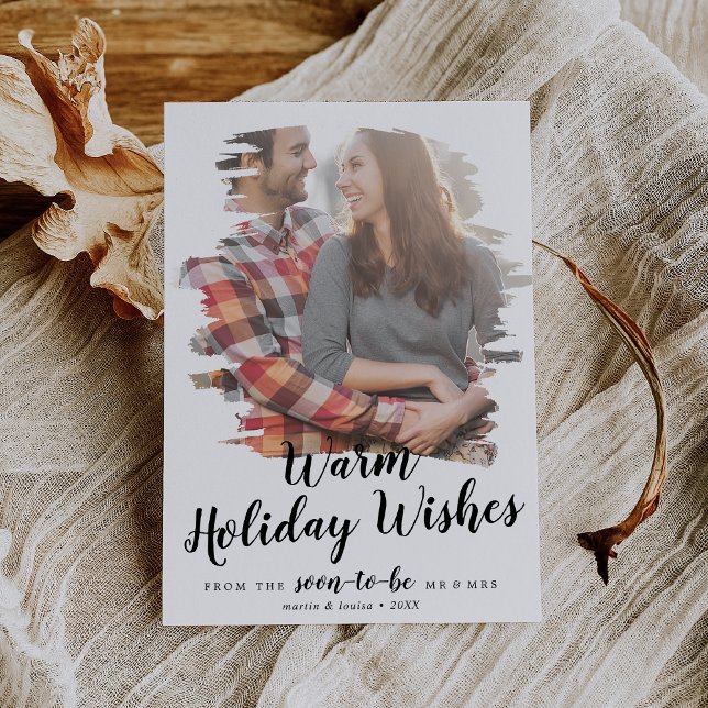 Brushed Warm Holiday Wishes Engagement Photo Card (Creator Uploaded)