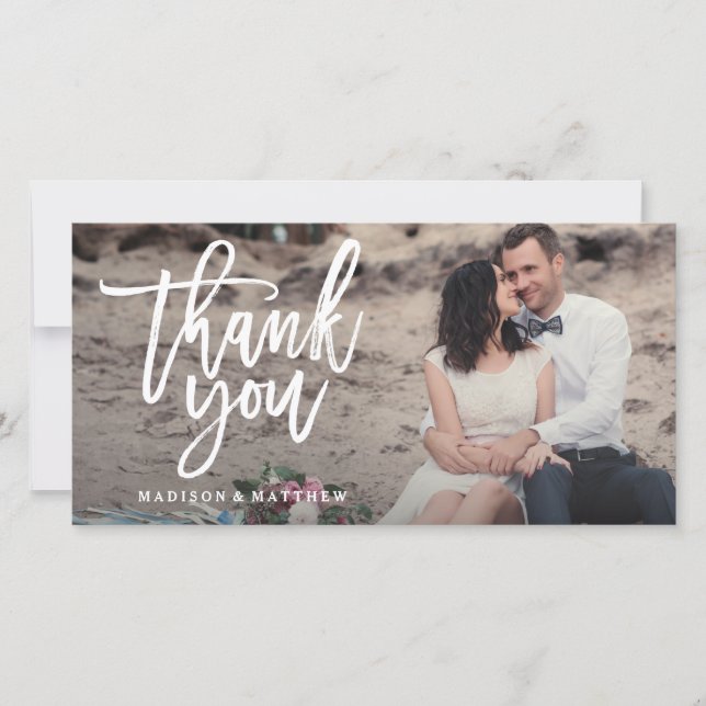 Brushed Wedding Thank You Photo Card (Front)